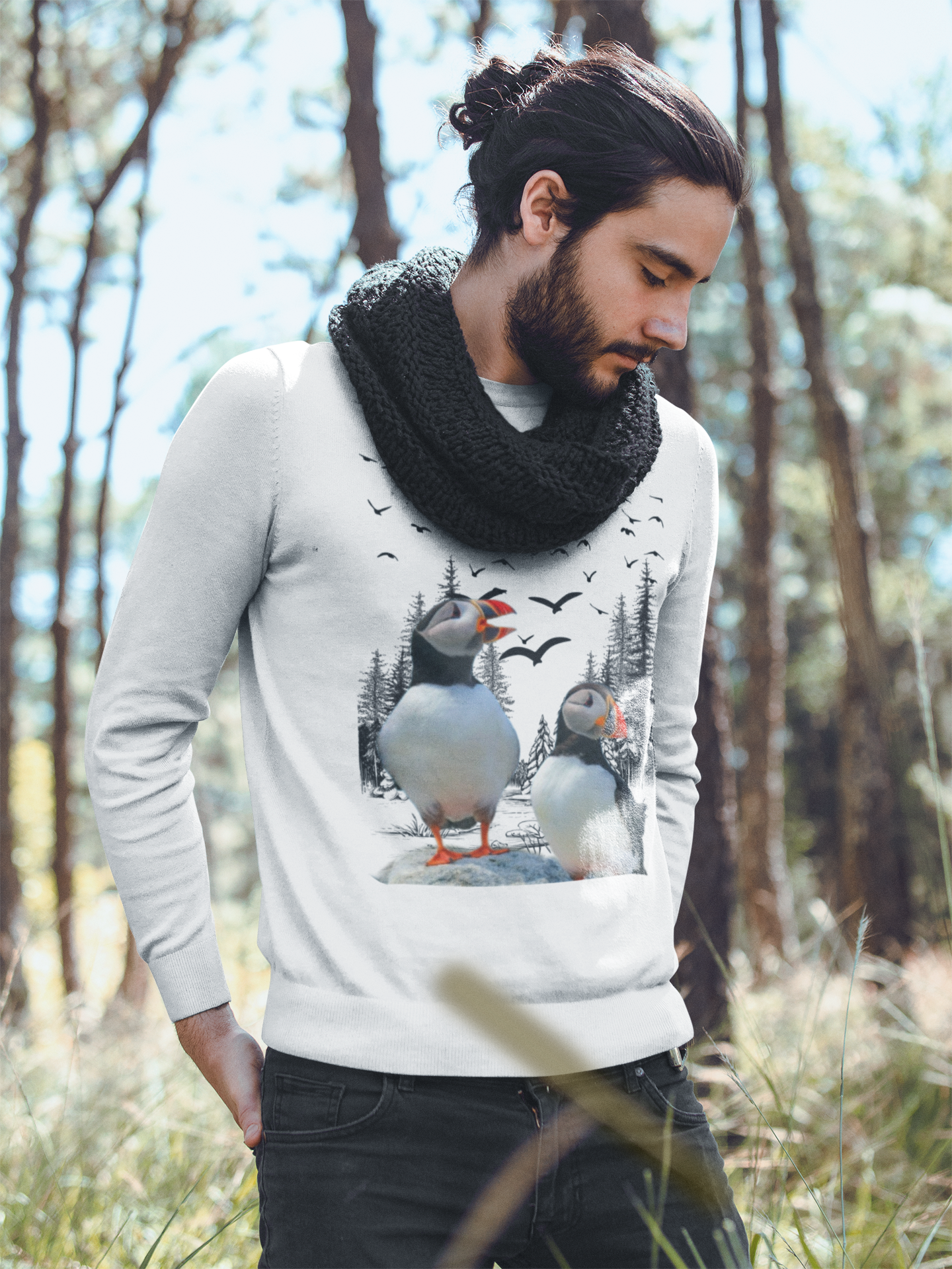 Winter Puffin Sweatshirt - Cozy Arctic Charm